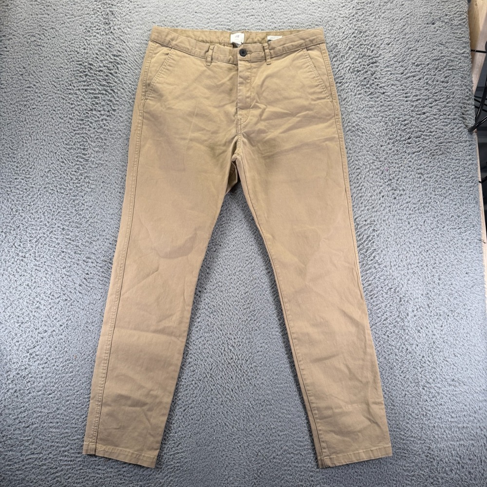 H&M L.O.G.G. Pant Mens 36x31 Beige Cotton Khakis Straight Leg Workwear Stretch